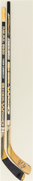 Ray Bourques Mid-to-Late-1990s Boston Bruins Sher-Wood PMPX Game-Used Stick Plus Mid-1990s Signed Game-Issued Stick with His Signed LOA