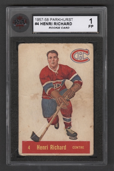 1957-58 Parkhurst Hockey Card #4 HOFer Henri Richard Rookie - Graded KSA 1