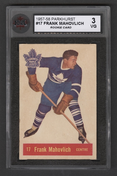 1957-58 Parkhurst Hockey Card #17 HOFer Frank Mahovlich Rookie - Graded KSA 3