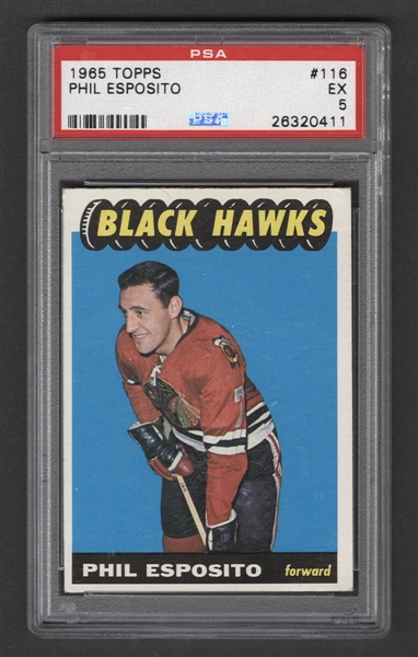 1965-66 Topps Hockey Card #116 HOFer Phil Esposito Rookie - Graded PSA 5