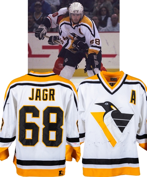 Jaromir Jagrs 1996-97 Pittsburgh Penguins Game-Worn Alternate Captains Jersey - Nice Game Wear! - Photo-Matched!
