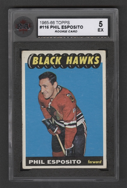 Vintage and Modern Hockey Rookie Card Collection (13) Including 1965-66 Topps Card #116 HOFer Phil Esposito RC (Graded KSA 5) Plus OPC Rookie Cards of Denis Savard, Yzerman, Robitaille and Hull 