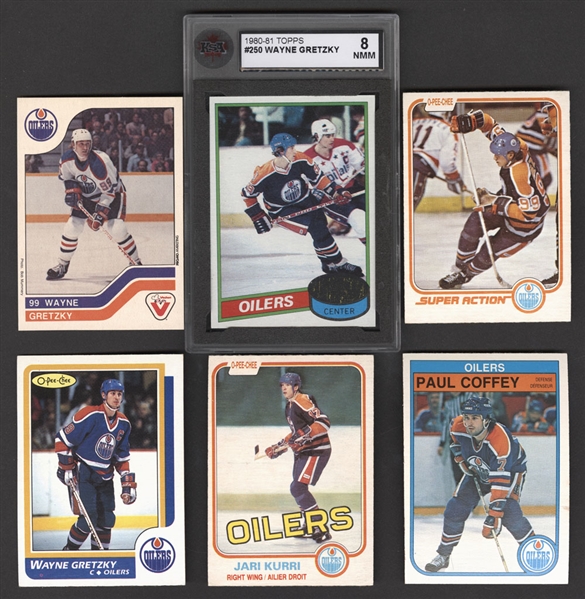 Wayne Gretzky and Edmonton Oilers Hockey Card Collection (20) Including 1980-81 Topps #250 HOFer Wayne Gretzky (Graded KSA 8)