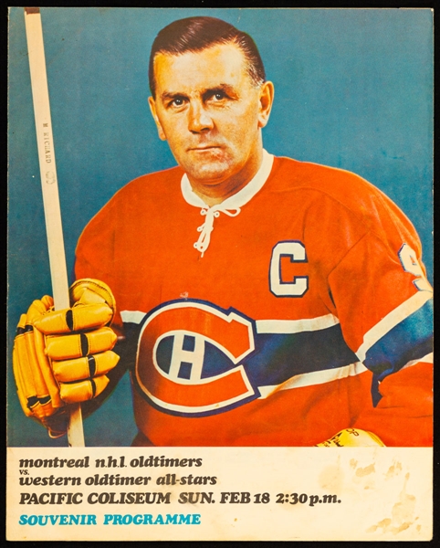 Montreal NHL Oldtimers vs Western Oldtimer All-Stars 1968 Program Signed by Deceased HOFers Jacques Plante and Maurice Richard