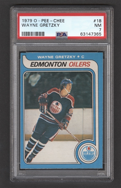 1979-80 O-Pee-Chee Hockey Card #18 HOFer Wayne Gretzky Rookie - Graded PSA 7