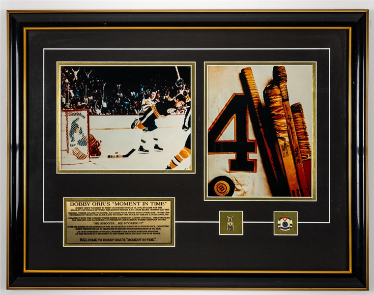 Bobby Orr Signed Boston Bruins Victoriaville Replica Stick with GNR COA Plus "Moment in Time" and Career Awards Framed Displays