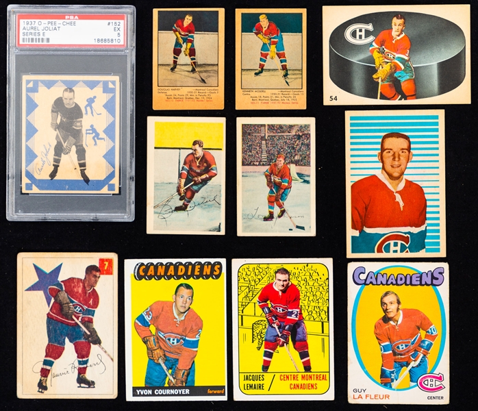 1937-38 to 1988-89 Montreal Canadiens Hockey Card Collection (500+) Including Rookie Cards of Harvey, Ferguson, Cournoyer, Lemaire, Savard, Lafleur, Robinson and More