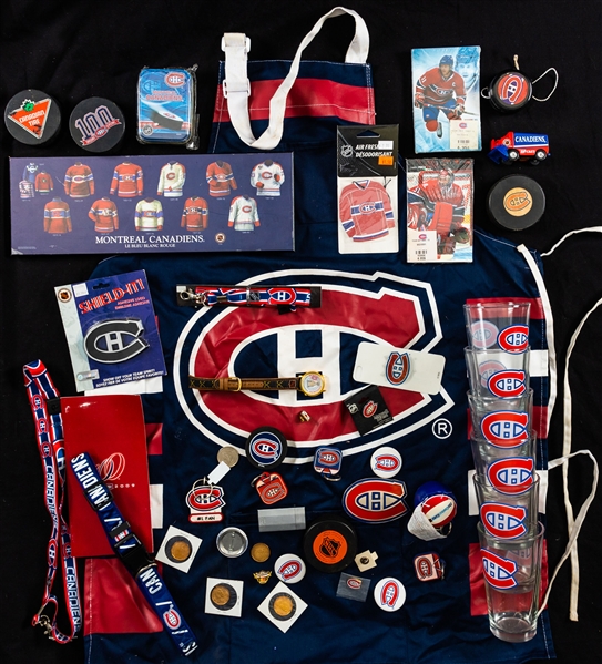 Montreal Canadiens "Man Cave" and Memorabilia Collection of 100+ Including Centennial Game Program, Royal Canadian Mint Coin Sets, Maurice Richard Signed Postcard, Figurines, Signs, Toys & More!