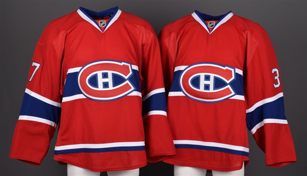 Rene Bourques and Gabriel Dumonts Montreal Canadiens 2014-15 Game-Issued Home Jerseys with Team LOAs