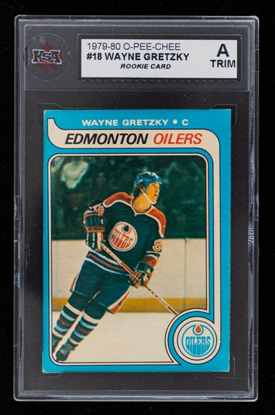 1979-80 O-Pee-Chee Hockey Card #18 HOFer Wayne Gretzky Rookie - Graded KSA Authentic (Trim)