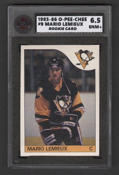 1985-86 O-Pee-Chee Hockey Card #9 HOFer Mario Lemieux Rookie - Graded KSA 6.5