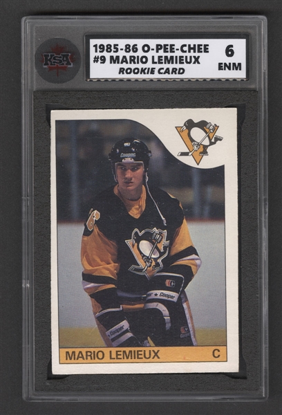 1985-86 O-Pee-Chee Hockey Card #9 HOFer Mario Lemieux Rookie - Graded KSA 6