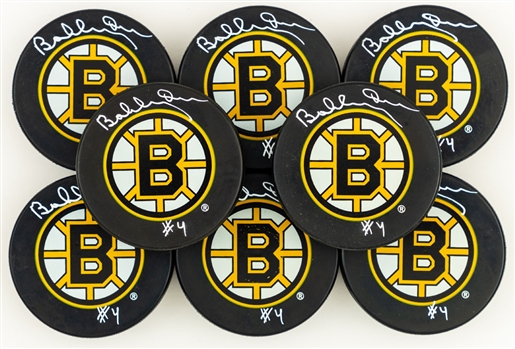 Bobby Orr Signed Boston Bruins Hockey Pucks (8) from Ted Lindsays Personal Collection with Family LOA