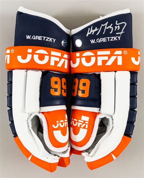 Wayne Gretzky Signed Edmonton Oilers Jofa Gloves (Left Glove Signed) and Signed Easton Model Stick
