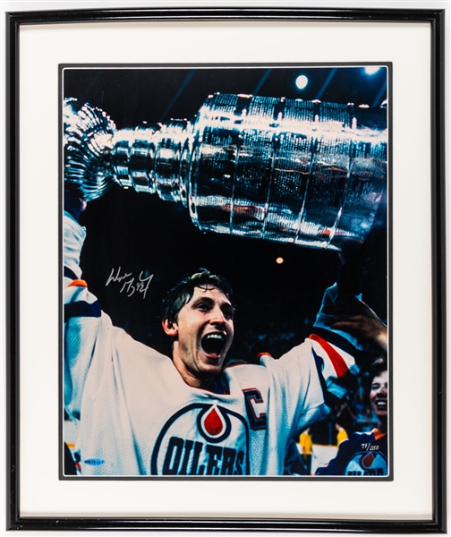 Wayne Gretzky Edmonton Oilers Signed “Stanley Cup” Limited-Edition #79/250 Framed Photo with UDA COA (21” x 25”) 