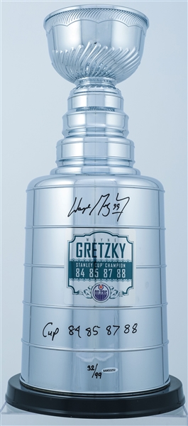 Wayne Gretzky Edmonton Oilers Signed “4X Stanley Cup Champion” Limited-Edition #32/99 Stanley Cup Replica with UDA COA (25") 