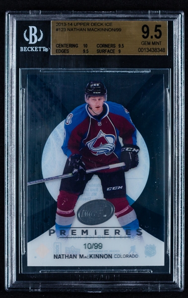 2013-14 Upper Deck Ice Premieres Hockey Card #123 Nathan MacKinnon Rookie (10/99) - Graded Beckett 9.5