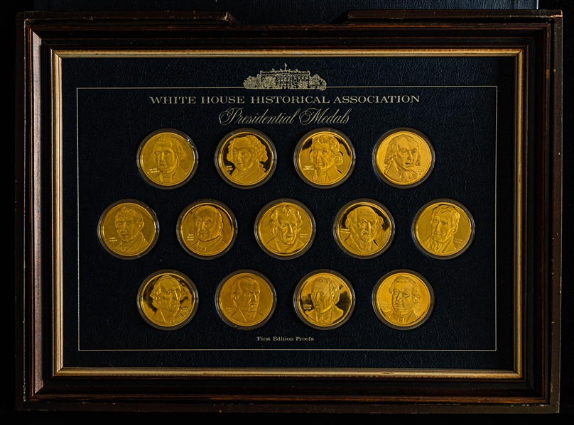 Ted Lindsays White House Historical Association Presidential Medals 24K Gold on Sterling First Edition Proof Set in Original Case (37 Medals) with Family LOA 