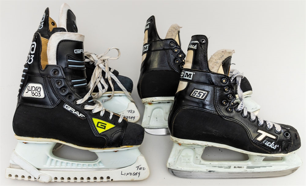 Ted Lindsays Hockey Oldtimers CCM Vaku Tacks 651 and Graf Supra 603 Game-Used Skates (2 Pairs) with Family LOA 