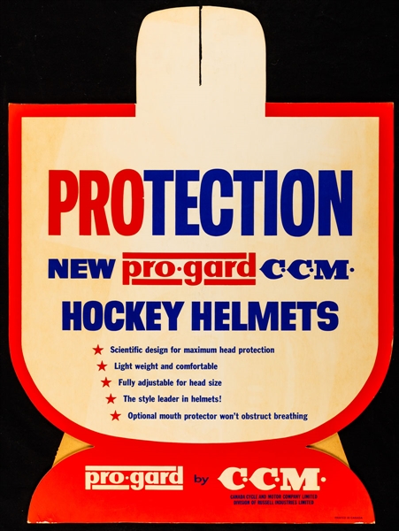 1963 CCM Pro-Gard Hockey Helmet Point-of-Sale Advertising Standee with Original Mailer 