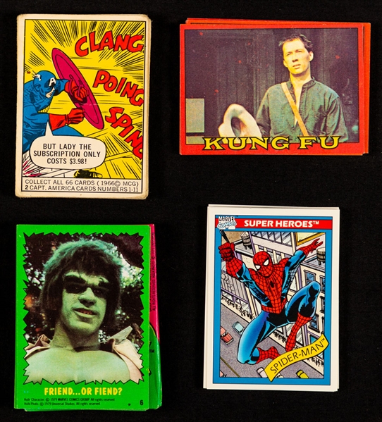 1966 Donruss Marvel Super Heroes, 1973 Topps Kung Fu, 1979 Marvel Hulk and 1990 Marvel Super Heroes Non-Sport Card Sets/Near Sets