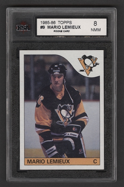 1985-86 Topps Hockey Card #9 HOFer Mario Lemieux Rookie - Graded KSA 8 