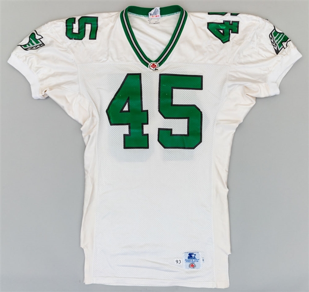 Saskatchewan Roughriders Mid-1990s Game-Worn Jersey Attributed to Randy Srochenski - Numerous Team Repairs!
