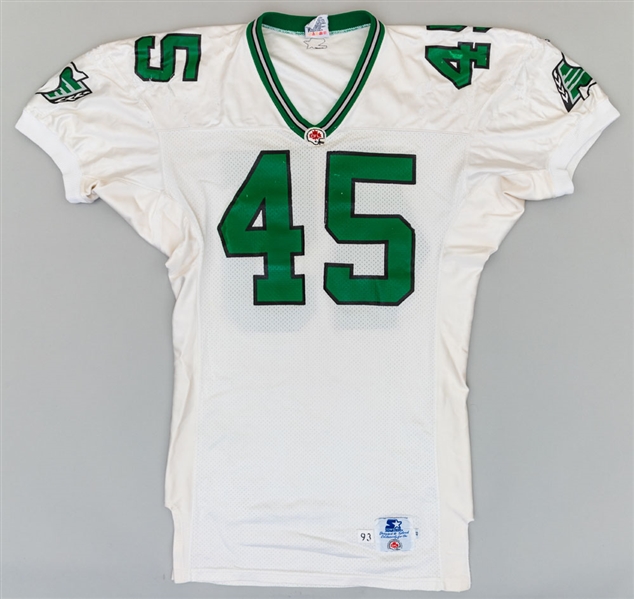 Saskatchewan Roughriders Mid-1990s Game-Worn Jersey Attributed to Randy Srochenski - Numerous Team Repairs!