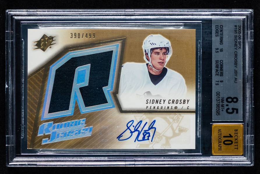 2005-06 Upper Deck SPx Rookie Jersey Autograph Hockey Card #191 Sidney Crosby RC (390/499) - Graded Beckett 8.5