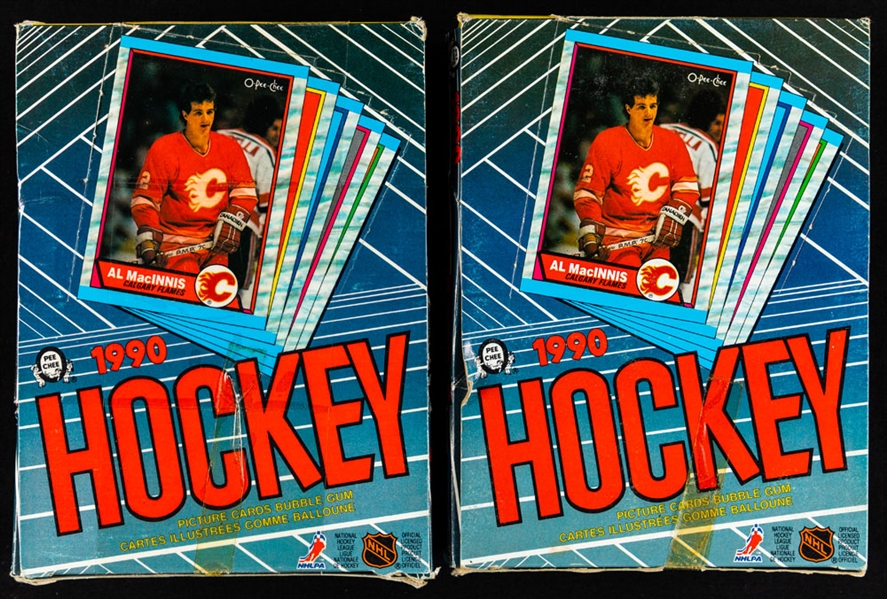 1989-90 O-Pee-Chee Hockey Wax Boxes (2) and 1988-89 O-Pee-Chee Hockey Stickers Box