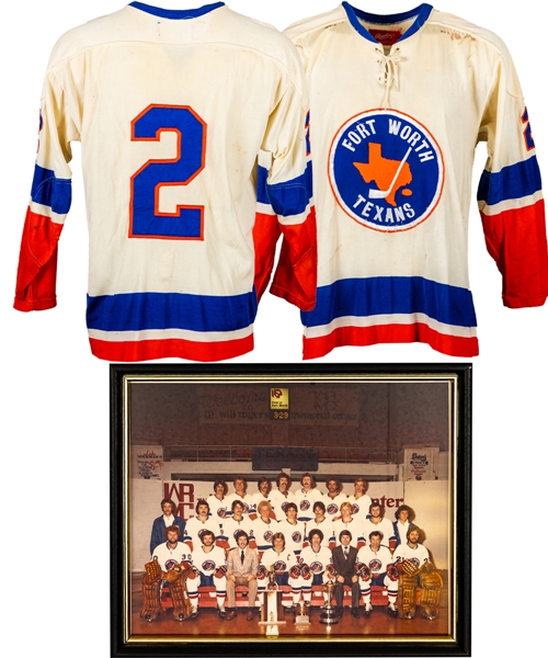 Mike Hordys 1977-79 CHL Fort Worth Texans Game-Worn Jersey and 1977-78 Framed Team Photo with His Signed LOA