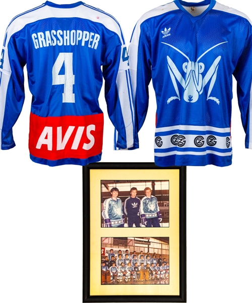 Mike Hordys 1982-83 Swiss League Zurich Grasshoppers Game-Worn Jersey and Framed Team Photo with His Signed LOA