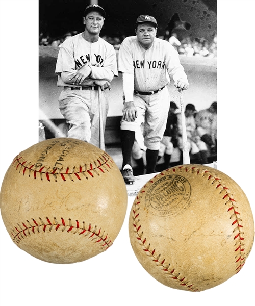 Babe Ruth and Lou Gehrig Dual-Signed Spalding Official League Special Baseball with Negro League Owner Nat Strong Stamping - JSA LOA