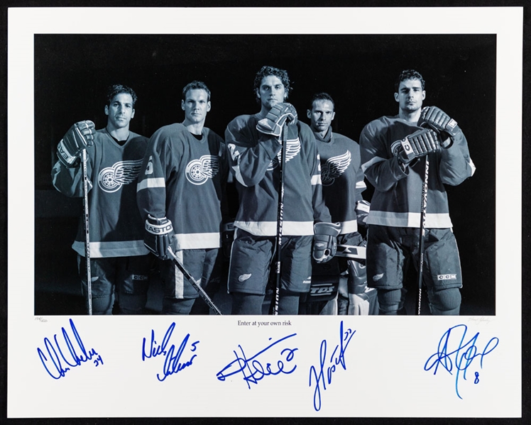 Detroit Red Wings “Enter at Your Own Risk” Multi-Signed Limited-Edition Print with Chelios, Lidstrom, Hasek and Others - LOA - Proceeds to Benefit the Ted Lindsay Foundation (16” x 20”)