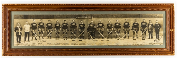 Montreal Canadiens 1930-31 Stanley Cup Champions Framed Panoramic Team Photo by Rice Studios Featuring HOFers Morenz, Joliat, Hainsworth, Mantha and Dandurand