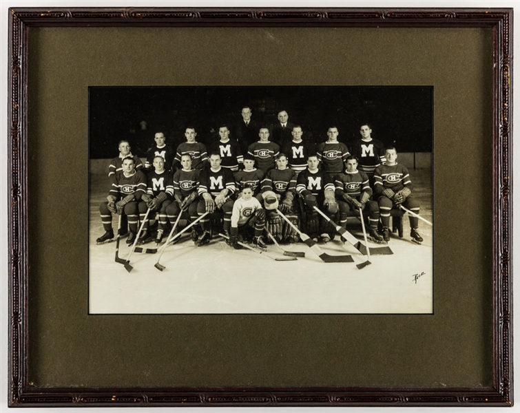 Montreal Canadiens & Montreal Maroons 1937-38 "Howie Morenz Memorial Game" Framed Team Photo by Rice Studios (10 ½” x 13”)