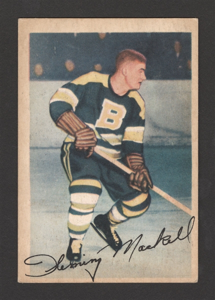 1953-54 Parkhurst Hockey Card #91 Fleming Mackell - Complete Bio Variation