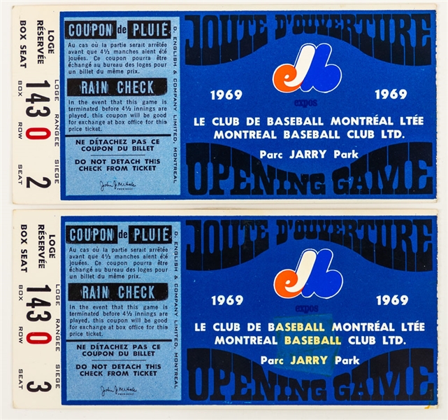 Montreal Expos 1969 First Home Game Ticket Stubs (2)