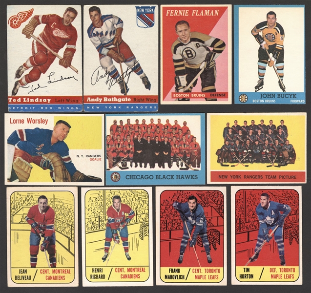 1954-55 to 1970-71 Topps Hockey Cards (116), 1937 Red Ball Gum NY Americans Mini Pennant, 1950 Paris Gum Mini Pennants (2), 1933-39 Diamond Match Hockey Matchbook Covers (18) & More!