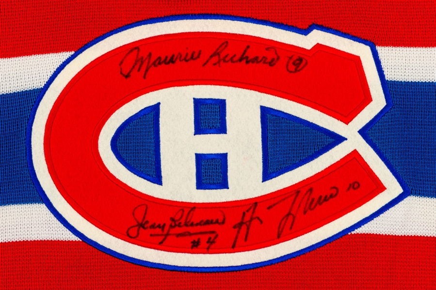Maurice Richard, Jean Beliveau and Guy Lafleur Triple-Signed Montreal Canadiens Jersey with LOA