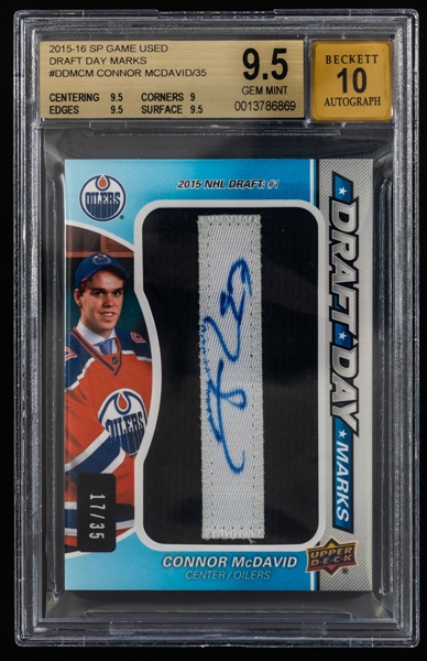 2015-16 Upper Deck SP Game Used Draft Day Marks Hockey Card #DDM-CM Connor McDavid (17/35) - Graded Beckett 9.5 - Highest Graded!