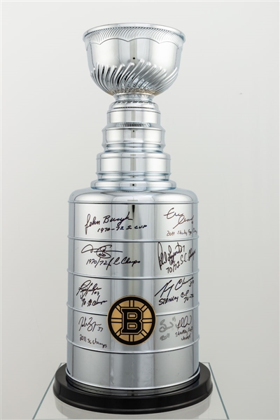 Huge Stanley Cup Replica Signed by 8 Boston Bruins with Stanley Cup Championship Annotations Including Johnny Bucyk, Phil Esposito and Patrice Bergeron (25") – Fanatics Authenticated 
