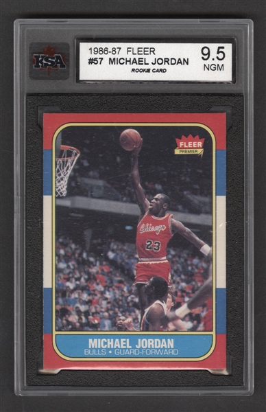 1986-87 Fleer Basketball Card #57 Michael Jordan Rookie - Graded KSA 9.5