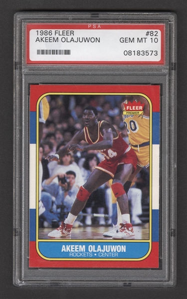 1986-87 Fleer Basketball Card #82 Hakeem Olajuwon Rookie - Graded PSA 10