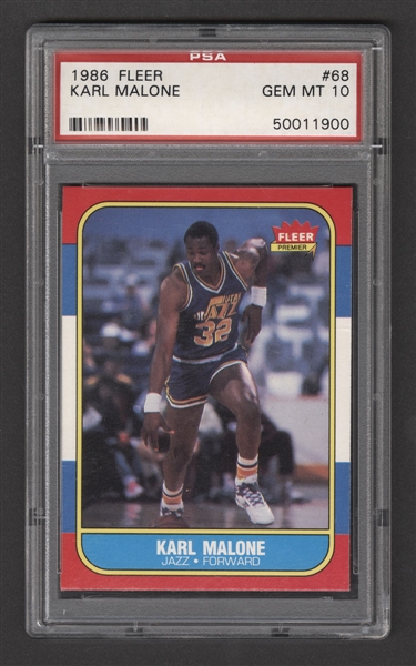 1986-87 Fleer Basketball Card #68 Karl Malone Rookie - Graded PSA 10