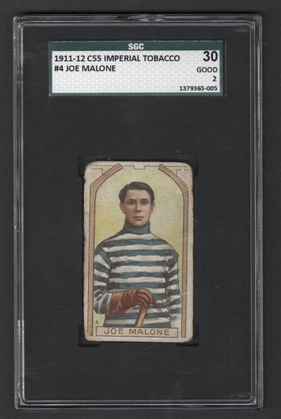 1911-12 Imperial Tobacco C55 Hockey Card #4 HOFer Joe Malone Rookie - Graded SGC 2