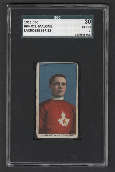 1910-11 Imperial Tobacco C60 Lacrosse Card #84 Hockey HOFer Joe Malone - Graded SGC 2