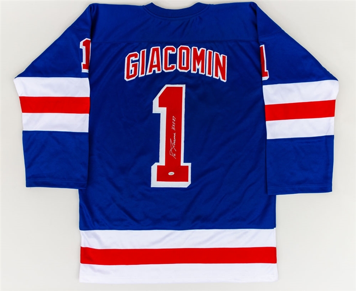 Ed Giacomin, Ron Greschner and Steve Vickers Signed New York Rangers Jerseys - All Authenticated