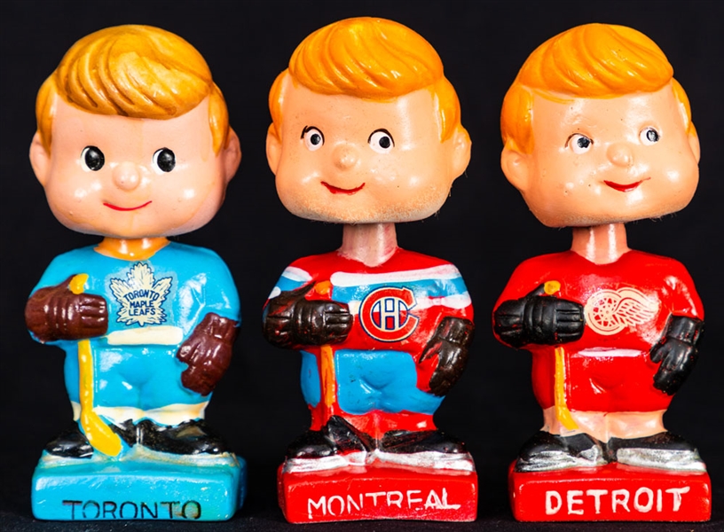 Montreal Canadiens, Detroit Red Wings and Toronto Maple Leafs 1961-63 Mini Nodder / Bobbing Head Dolls in Boxes (3)