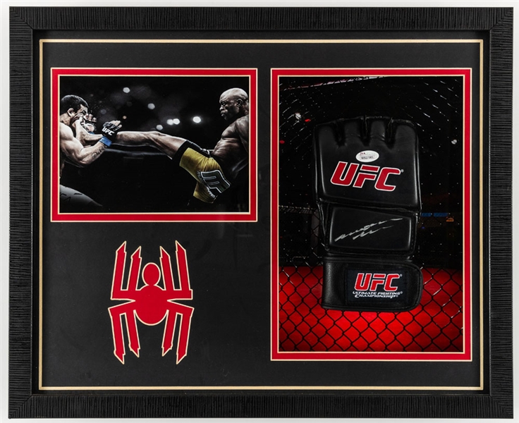 Anderson “The Spider” Silva Collection of 4 including Shadow Box Display with Signed UFC Glove 